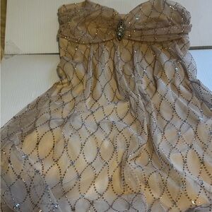 B Darlin Beige and Silver Sequin Dress